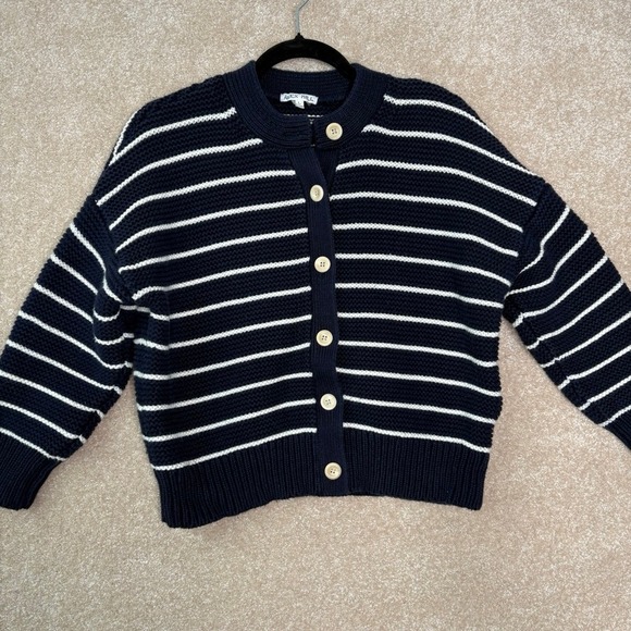 ALEX MILL Nico Chunky Stripe Cardigan Sweater Women's Large Cropped Oversized - Picture 2 of 10